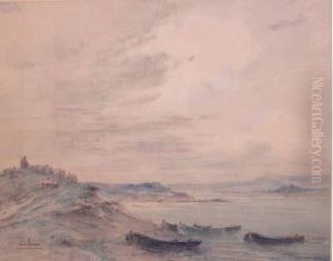 Paysage Aux Barques Et Au Troupeau De Moutons by Henri Boreau