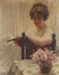 Femme A L'eventail Attablee by Willy Van Riet