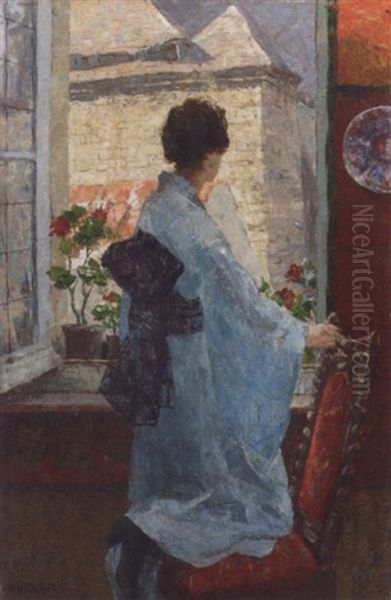 Girl In A Blue Kimono By A Window - view 1