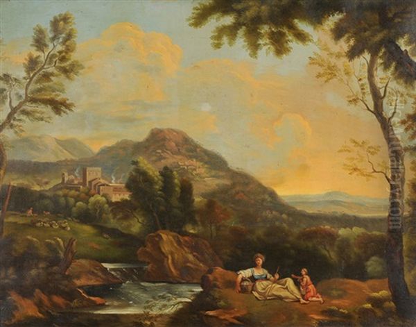 Idealisierte, Italienische Landschaften Mit Personen (+ Tierstaffagen; Pair) - view 1