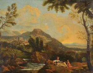 Idealisierte, Italienische Landschaften Mit Personen  (+ Tierstaffagen; Pair)