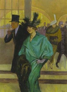 Vornehme Paare Im Theaterfoyer by Paul Rieth