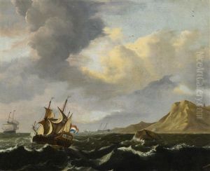 Hollandische Segler In Sturmischer See Vor Der Kuste by Jan Claesz Rietschoof