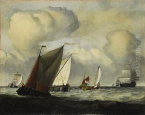 Marina Con Barcos De Vela Con Banderas Holandesas by Jan Claesz Rietschoof