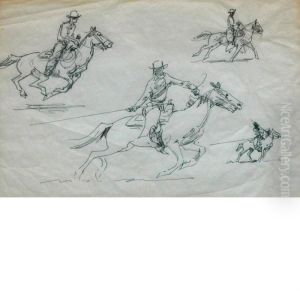Studies Of Cowboys Riding And Roping by John Edward Borein