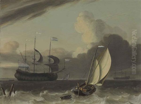 A Dutch Merchantman And A Sprit Sail Barge In A Breeze - view 1