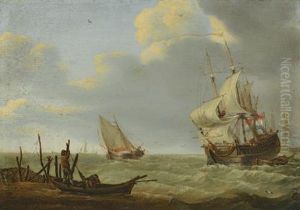 Vessels In A Breeze by Jan Claesz Rietschoof