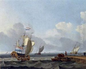 Schiffe Auf Bewegter See by Jan Claesz Rietschoof