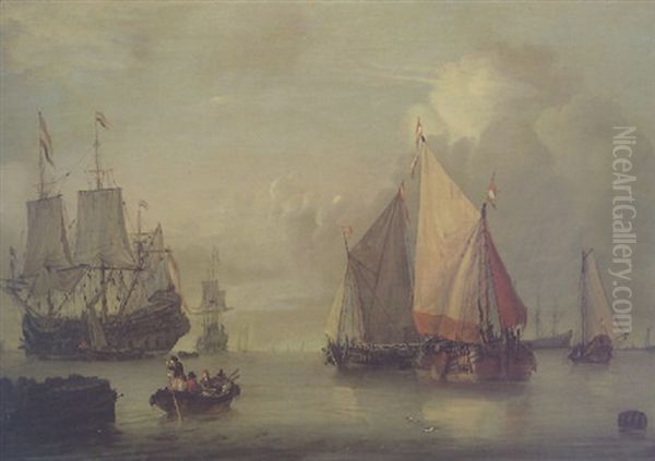 Dutch Men-o-war In An Estuary In A Calm, With A Smalschip And Figures In A Fishing Boat - view 1