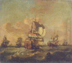 Dutch Men-of War In Choppy Seas by Jan Claesz Rietschoof