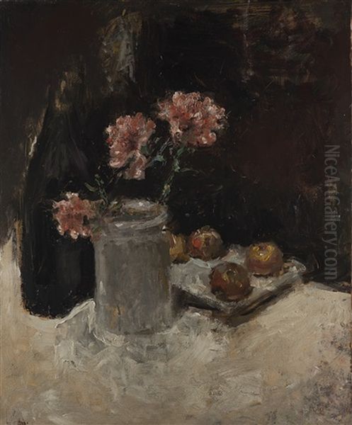 Vaso Con Fiori Rosa E Frutta - view 1