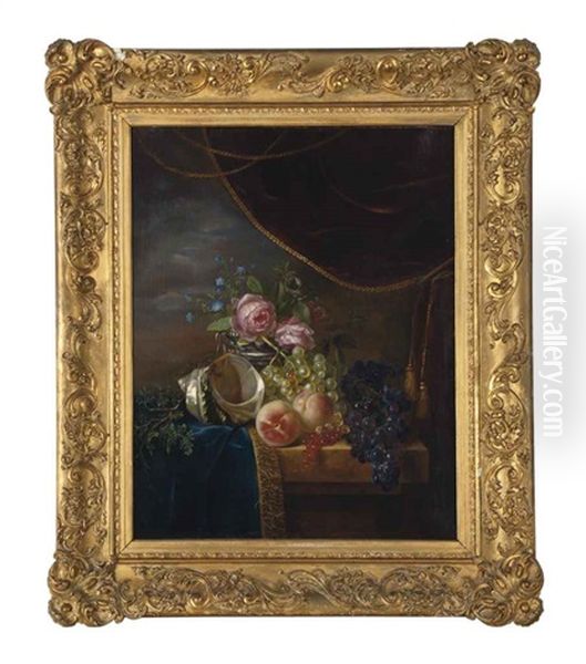 Still Life With Shell, Flowers, Peaches And Grapes - view 1