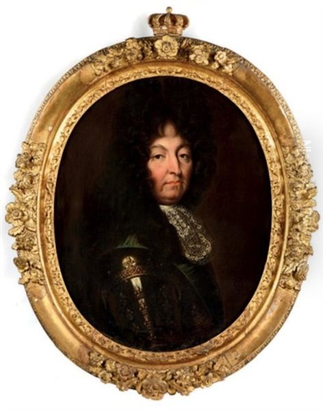 Portrait En Buste Du Roi De France Louis Xiv (1638 - 1715) Coiffe D'une Longue Perruque Dans Une Armure A Fleur De Lys Barree Par Le Grand Cordon Bleu De L'ordre Du Saint Esprit - view 1