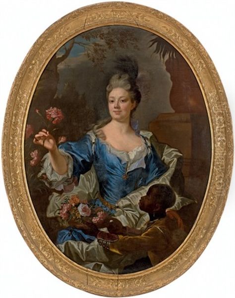Portrait De Catherine Marie Le Gendre En Flore Accompagnee Par Un Serviteur Noir - view 1