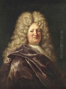 Portrait Of A Gentleman, Half-length, In A Burgundy Mantle by Hyacinthe Rigaud