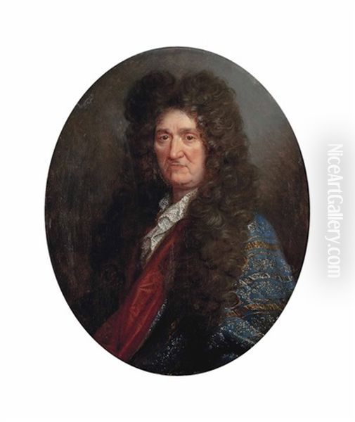 Portrait Of A Gentleman, Possibly Louis Xiv (1638-1715), Bust-length, In A Blue Embroidered Coat - view 1