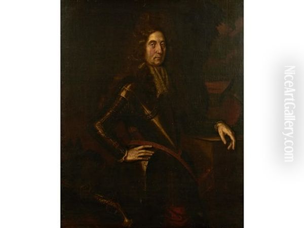 Portrait Of A Gentleman, Three-quarter Length, Wearing Armour, His Left Arm Resting On A Plinth - view 1