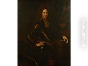 Portrait Of A Gentleman, Three-quarter Length, Wearing Armour, His Left Arm Resting On A Plinth