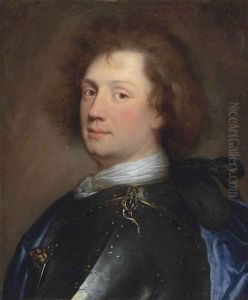 Portrait Of A Gentleman, Bust-length, In A White Cravat And Blued Steel Armour With A Gilt Lion-mask And Gilt Rivets, Borders And Buckles... by Hyacinthe Rigaud