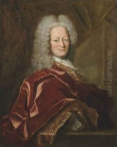 Portrait Of A Gentleman, Half-length, In Rust Robes With Emboidered Decoration, A Curtain And Pillar Behind
