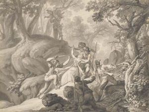 Un Paysage Boise Avec Une Femme Attaquee Par Des Soldats by Antoine Borel