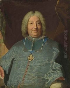 Portrait Of A Man In A Blue Coat With The Order Of Saint Esprit, Seated Before A Draped Curtain by Hyacinthe Rigaud