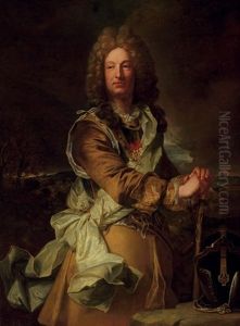 Portrait Of A Military Officer In A Breastplate, Wearing The Order Of Saint-esprit by Hyacinthe Rigaud