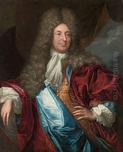 Portrait Of A Gentleman In A Gold Embroidered Waistcoat And A Red Robe by Hyacinthe Rigaud