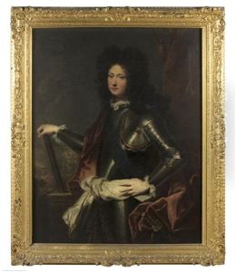 Portrait Du Duc De Chartres, Futur Regent De France, Devant Une Bataille by Hyacinthe Rigaud