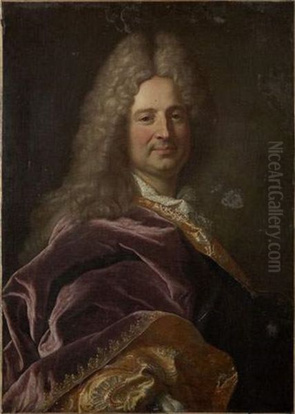 Portrait En Buste Du Marquis De La Martiniere Portant Une Cape De Velours Aubergine Doublee De Brocard A Fond D'or - view 1