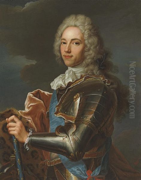 Portrait Of The Duc De Broglie In Armor With A Leopard Skin Mantle And The Sash Of The Order Of Saint Esprit - view 1
