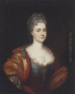 Portrait Of A Lady In A Blue Dress And A Gold And Silver Mantle
