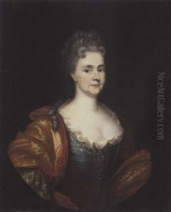 Portrait Of A Lady In A Blue Dress And A Gold And Silver Wrap