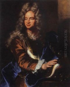 Ritratto Di Condottiero In Abito Marrone, Mantello Blu Ed Armatura by Hyacinthe Rigaud