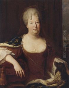 Portrait Of Elizabeth-charlotte, Duchesse D'orleans In A Fleurs-de-lys-embroidered Robe