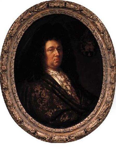 Portrait Of A Nobleman Wearing A Gold-embroidered Brown Cloak, Lace Chemise And Wig - view 1