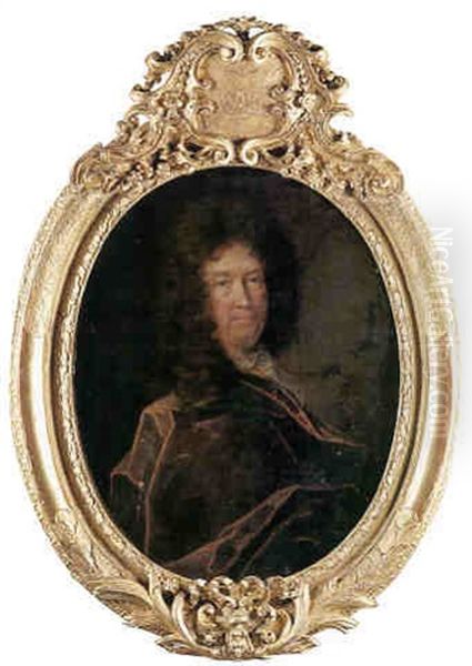 Portrait D'homme A La Lavalliere Brodee Et A La Draperie Rouge - view 1