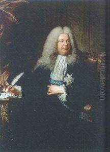 Portrait Of Charles-gaspard Dodun, Marquis D'herbault, Seated In A Balck Costume And A White Cravat, Writing At A Desk