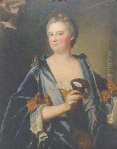 Portrait Of Madame Grimond De La Reyniere, Nee Marie-madeleine Mazade In A Blue Velvet Cloak Holding A Costume Mask