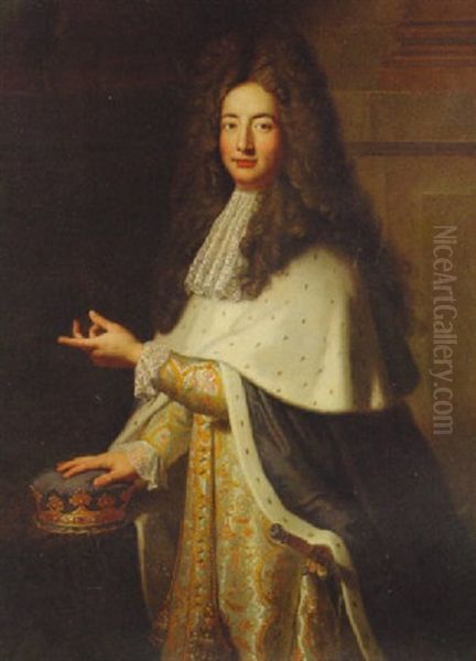 Portrait Of The Duc De La Force In A Gold Embroidered Coat With A Lace Jabot And A Ermine-lined Blue Mantle - view 1