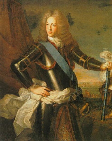 A Portrait Of A Nobleman, Holding A Marshall's Baton, Wearing Armour, Before A Besieged Town - view 1