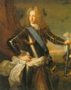 A Portrait Of A Nobleman, Holding A Marshall's Baton, Wearing Armour, Before A Besieged Town by Hyacinthe Rigaud