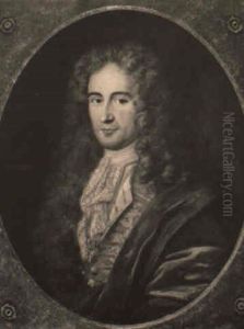 Portrait Of A Young Gentleman In Full Wig, Red Cape And Braided Waistcoat