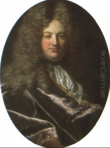 Portrait Of A Gentleman In A Purple Cloak And Lace Jabot