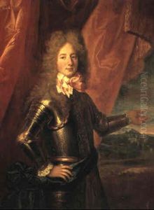 Portrait Of Charles Edward Prince Of Wales Pointing To A Town by Hyacinthe Rigaud