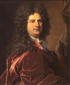 Portrait D'un Gentilhomme, En Buste, Portant Une Perruque,  Une Chemise Blanche Avec Un Ruban Bleu Et Un Manteau En
