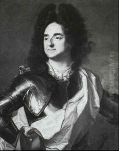A Portrait Of A Gentleman, Long Bust Length, Dressed In Armour And A White Silk Sash by Hyacinthe Rigaud