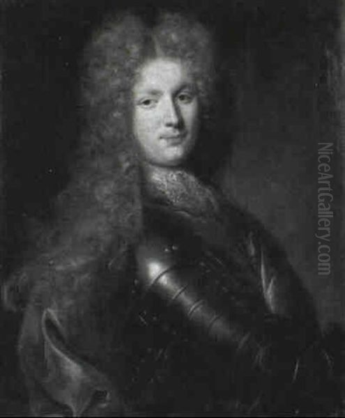 Portrait Of A Gentleman, Half Length, In Armor And A Mauve Cape - view 1