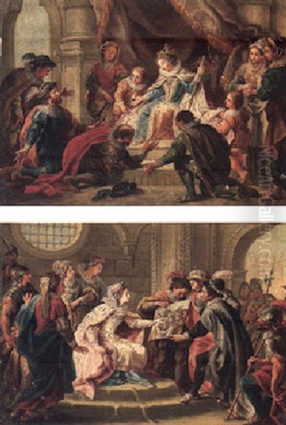 A Court Scene With Subjects Prostrate Before A Queen - view 1