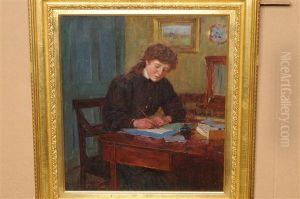Girl Seated At A Desk, Writing by Ernest Higgins Rigg